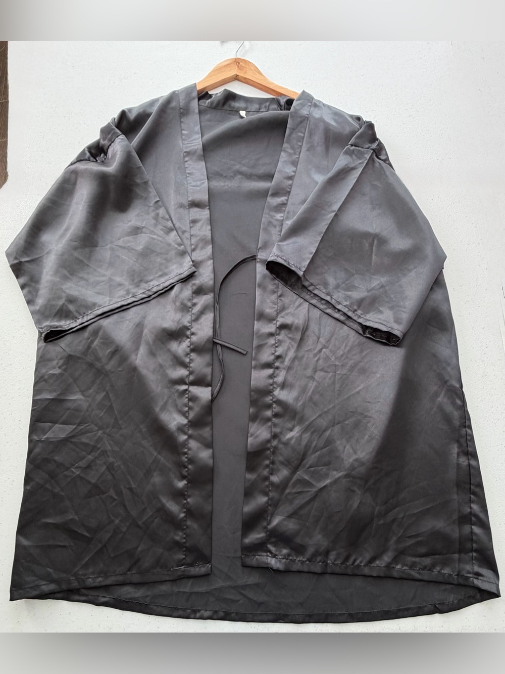 Satin Bridesmaid Robe in Black with Rhinestone Script - Picture 2 of 5